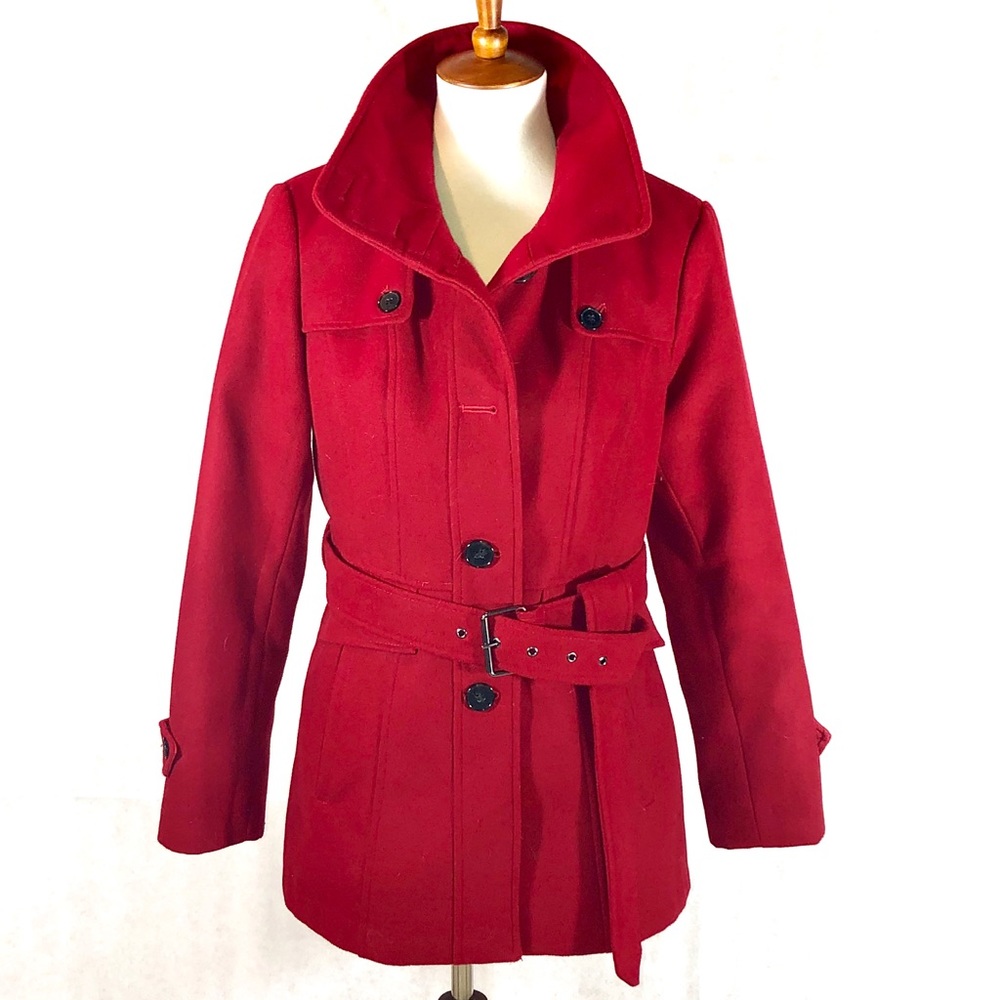 Nicole Miller Red Trendy Belted Peacoat